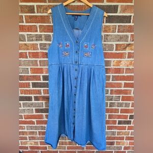 All Natural Cotton Karen Scott Embroidered Denim  Button-Down Jumper Dress Large